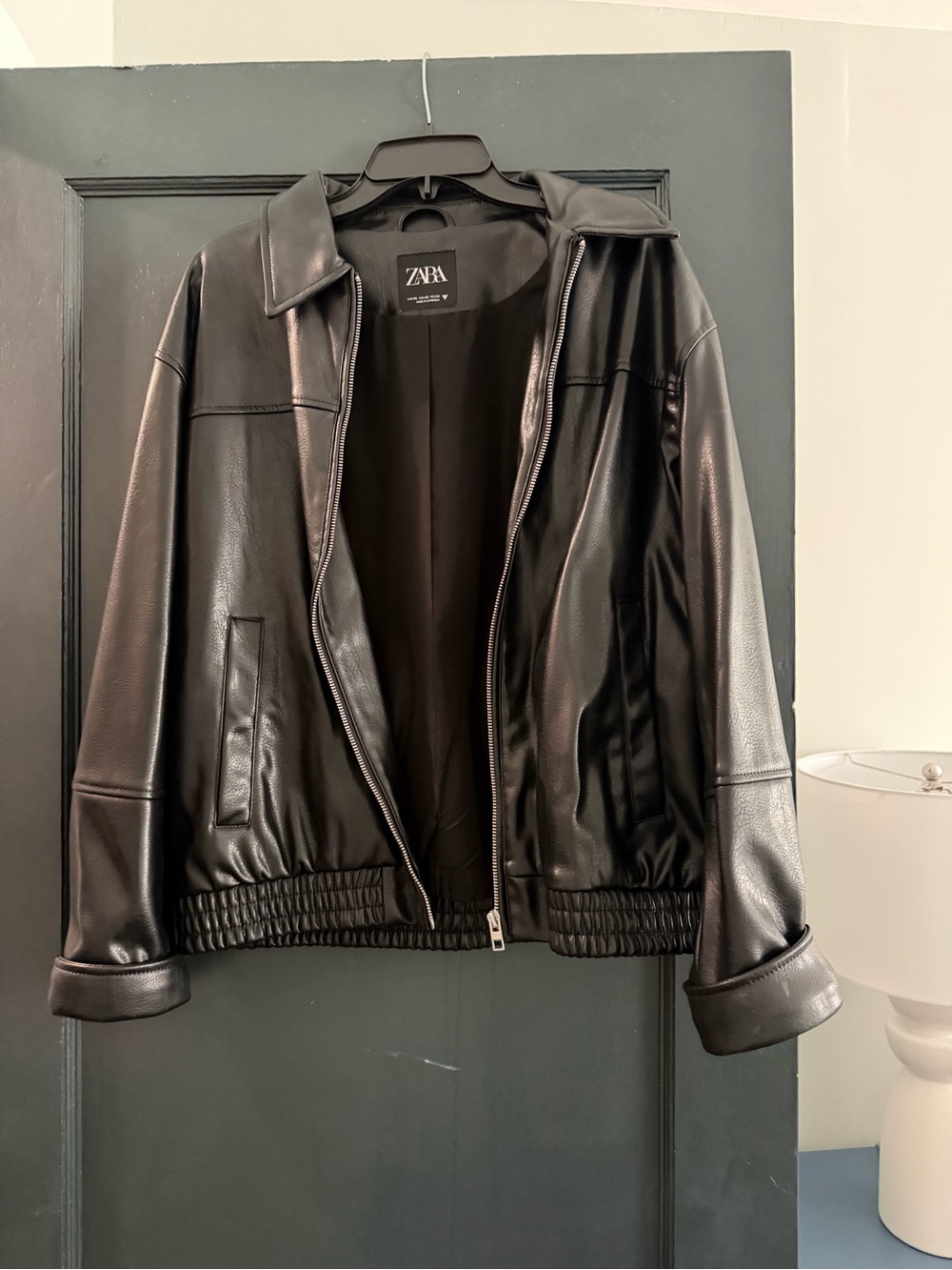Zara Black Faux Leather Zip-Front Jacket
